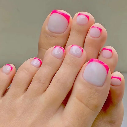 Flow Chocolate Design Artificial Toenails Glossy Fashion Toe Fake Nails with Glue Wearable Short Flat Shape Fake Toenails