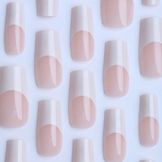 24pcs Simple White French Style False Nails Medium Coffin Nude Color Press On Nails Ins Style Detachable Fake Nail For Women