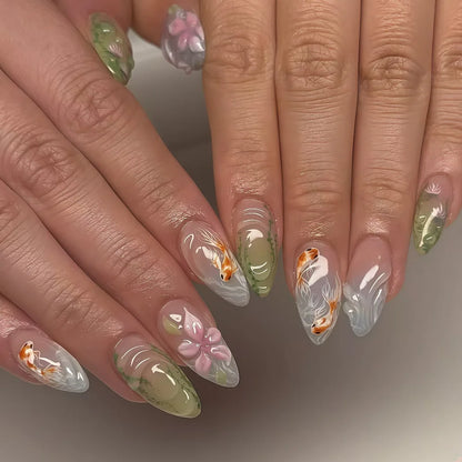 Harvest – Brown Floral 3D Almond Press-On Nails
