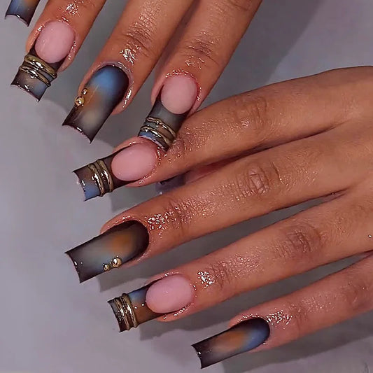 24pcs Smudging Color Simple False Nail Tips European Long Coffin French Style Press On Nails Spicy Girl Detachable Fake Nail