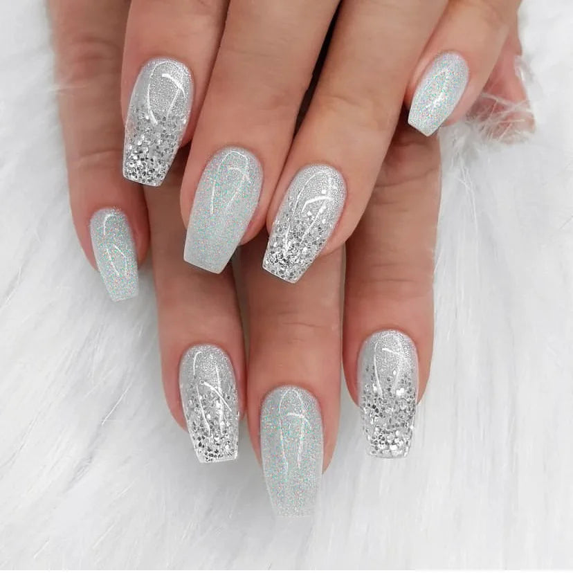 24pcs Aurora Fake Nails Art French White Long Almond False Nail Tips Reusable Simple Sweet Love Pearl Design Press on Nails Sets
