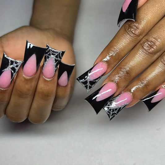 24pcs Duckbill Shaped Fake Nails Gold Butterfly Rhinestone Design False Nail Tips Wearable Full Cover French Press on Nails