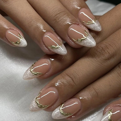 Shiny Rhinestone Stars Golden 3D Line French Nail Art Fashion Wearable Fake Nails Detachable Finished False Nails Press on Nails