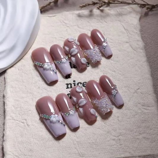 10pcs high-end This pure and elegant style features hand-painted three-dimensional carvings and sparkling small diamond handmade