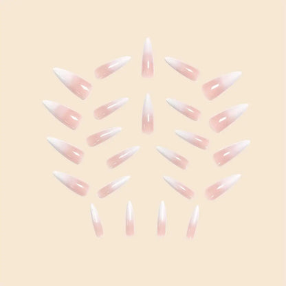 Fashion Trends 24Pcs/Set Women Girls Long Stiletto French White Gradient Full Coverage Wearable Fake Nail Press on Nail Art