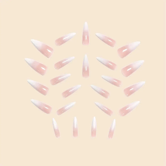 Fashion Trends 24Pcs/Set Women Girls Long Stiletto French White Gradient Full Coverage Wearable Fake Nail Press on Nail Art