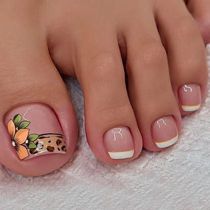 24pcs Shiny White False Toenails with Glitter Powder Design Square Fake Toe Nails Women Wearable Full Cover Press on Toenails
