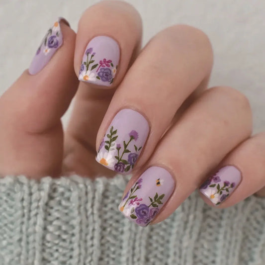 24Pcs Short Square Head Summer Fake Nail Colorful Gradient with Design Simple Full Cover False Nail Wearable Press on Nails Tips