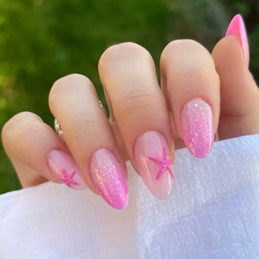24Pcs Short  Almond Press on Fake Nails Simple French False Nails with Bow Design Full Cover Nail Tip Oval Wearable Manicure Art