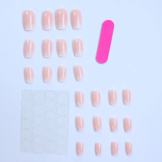 24PCS Press On Nails Short Almond Pink High Saturation Gradation Cute Glitter Press On Nails Summer Handmade Press On Nails