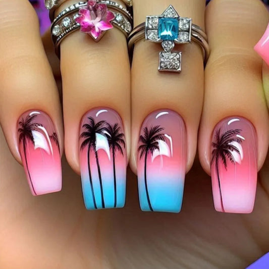 24pcs Glitter Green Press on Nails with Flower Design Ballet False Nail Pearl Stick on Nails Tips Reusable Long Coffin Fake Nail