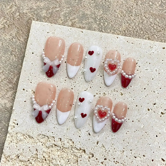 10Pcs Glitter Handmade Press On Nails Full Cover Cat Eye Colorful Design Almond Fake Nail Artificial Manicure Wearable Nail Tips