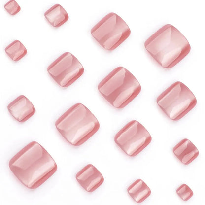 96pcs/Box 4Colors Cat Eye Press-On Toenails French Short Square Press-on Toenail Design Full Cover for Wearing Feet Nail Supplie