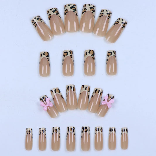 96PCS Medium Coffin Fake Nails With 3d Bow Pendant Design, Heart-Shaped Acrylic Nails, Rhinestones, Fully Covered Women'S Nail