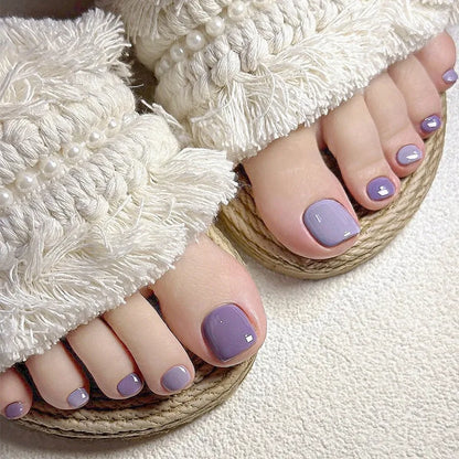24Pcs Fake Toenails Solid Color Wearable Press on Toe Nails Summer Women DIY Artificial Manicure Short False Nails for Foot