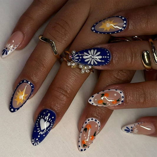 24pcs Tiger Stripe Pattern Press on Nails Blush Gradient Almond Manicure Simple Fashion Short Fake Nails Round Head False Nail