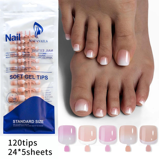 120/100Pcs Nude Pink French Press on Toenails Short Square Fake Toenails Acrylic Full Cover False Toe Art Tips Extension