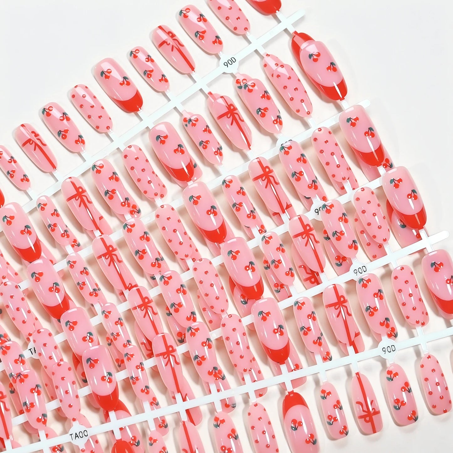 150Pcs Ombre Pink Apple Soft Gel Fake Nail Tips Star Polka Dot Print Almond Press On Nails Summer Fruit Theme False Fingernails
