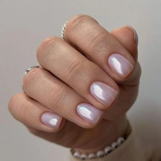 24pcs Blue Gradient Fake Nails Solid Color Short Square Press on Nails Sets Simple Fashion Ballet False Nail Art Glossy Manicure