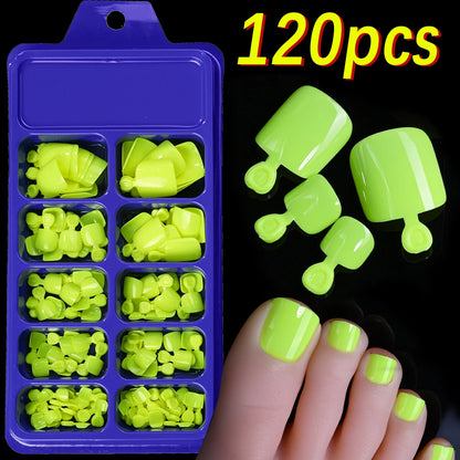120Pcs French Short Square Artificial Press On Toenails Nude Pink Full Cover False Toe Nails Fake Toe Nail Extension For Women