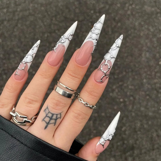 24pcs Gothic Punk Fake Nails European Long Pointed Shaped False Nail Tips Full Cover Wearable Spicy Girls Press on Nails