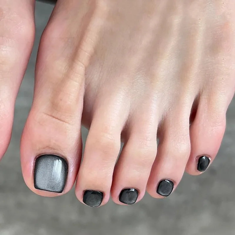Wine Red Solid Color False Nails Art Simple French Pink White Polk Dot Summer Beach Fake Toenails Charms Cat Eye Press on Nails