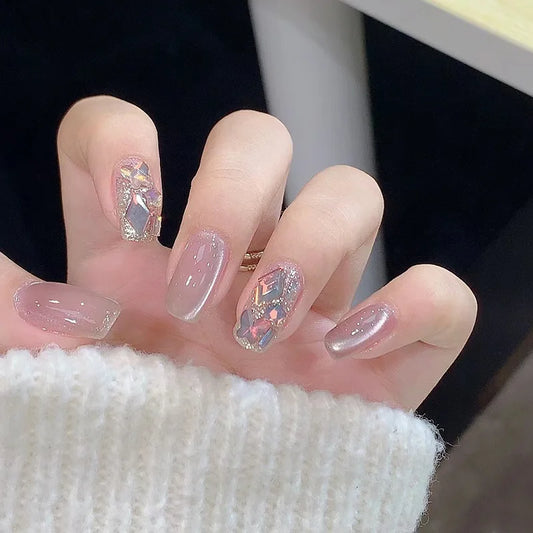 24pcs Cat's Eye Press on Nails Sets Simple Detachable Short Oval Full Cover Nail Tips Shiny Almond Press on Nails Art Manicure