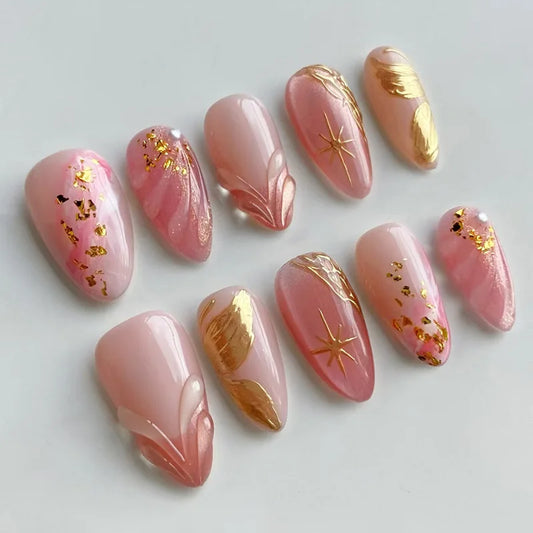 24pcs Love Cat's Eye Pattern Fake Nails Press on Red Almond Nails Tips Wearable Gilded Rhinestone Design False Nail Set Manicure