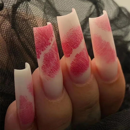 Charm Sexy Red Lips Love Heart Romantic Valentine's Day Ballet Fake Nails Art Almond False Nail Tip Press on Nails Manicure Tool