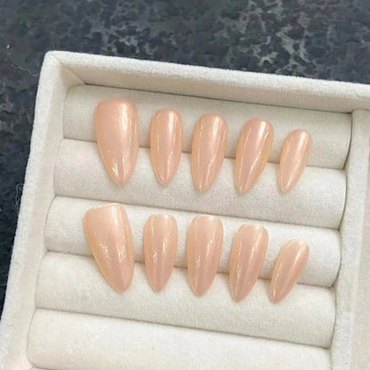 10pcs Shiny Colorful Almond Fake Nail Patches Handmade Chinese Style Press On Nails Gold Foil Sequins Smudging False Nails Art