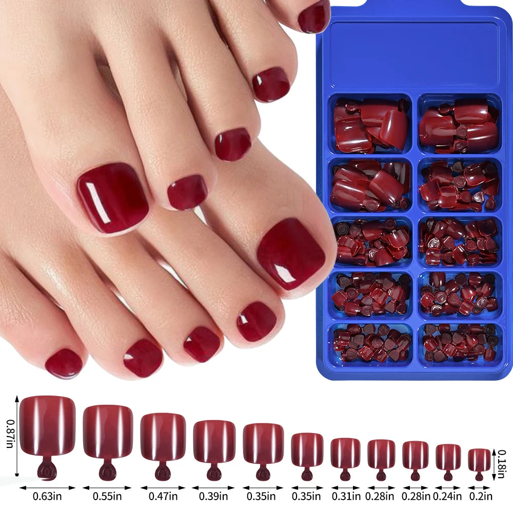 100Pc/Set Solid Color Simple Foot Fake Nails Artificial Red Fake Acrylic Nails Press On Toenails Art Tips Gluing Manicure Tool #