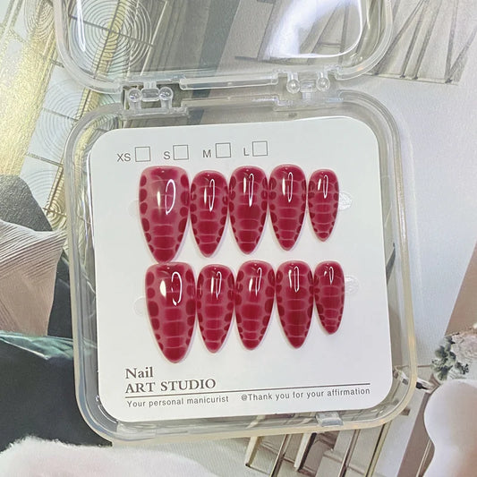 10Pcs Crocodile Skin Press on Nails Handmade Designs Reusable Acrylic Fake Nail Full Cover Almond Press ons Art Artificial Tips