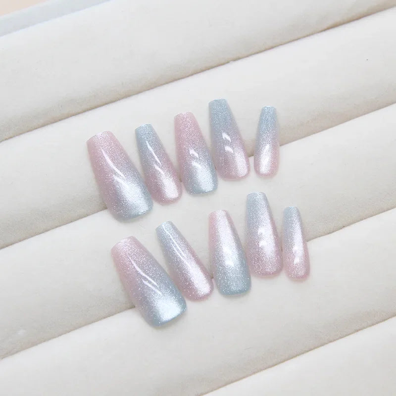 Mermaid – Cat Eye Gradient Medium Coffin Press-On Nails