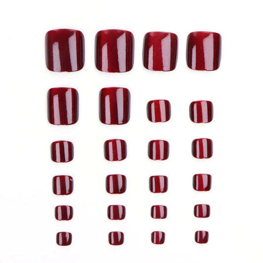 24pcs Upgrade Your Look With Red cat's eye full coverage false toe set 1pc Nail File & 1Nail Glue Sticker Kit Nails