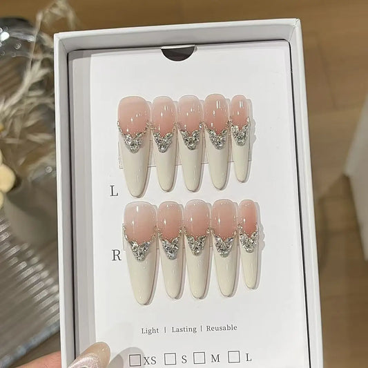 10pcs high-end Pure desire style, light luxury and high-end feel, exquisite white stone splicing and pile diamond handmade