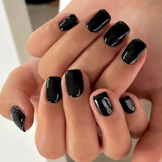 ARTAUG 24pcs Medium Press On Nails Square Black High Saturation Nail Charms Press On Nails Cover Fake Nail Set
