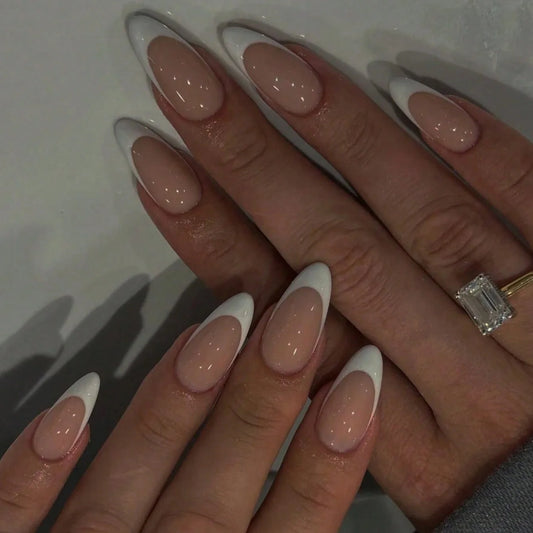 Transform Your Nails 24 Pieces Long Almond Nails Simple White French Full Covered Fake Nails For Ladies And Girls