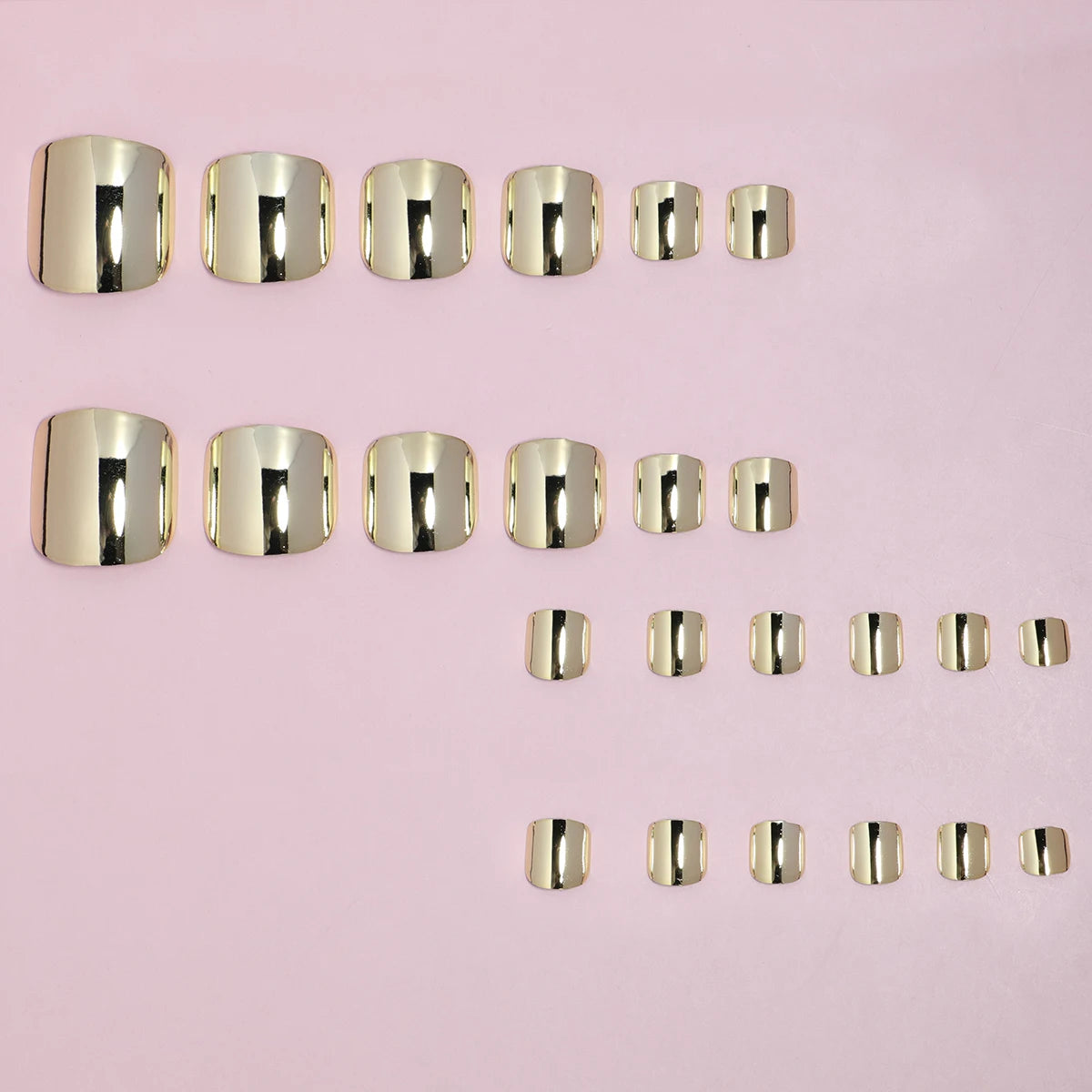 24 pcs Glossy Gold Silver Metallic Mirror Press On Chrome Toenails Short Square Fake Toenails for Women and Girls