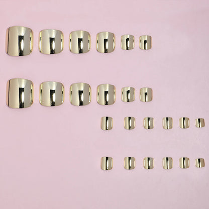 24 pcs Glossy Gold Silver Metallic Mirror Press On Chrome Toenails Short Square Fake Toenails for Women and Girls