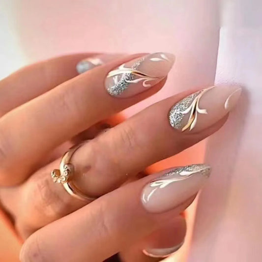 24pcs Aurora Almond Press on Nails Tips Cute Cat's Eye Mid-length Oval Fake Nail with Strawberry Love Pattern Design False Nails