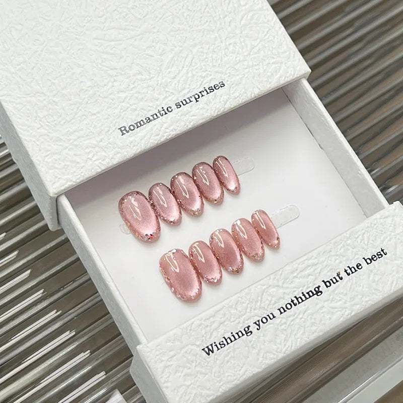 Halo – Pink Cat Eye Glitter Medium Oval Press-On Nails