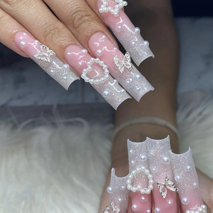 Monarch – Glitter Butterfly French Long Coffin Press-On Nails