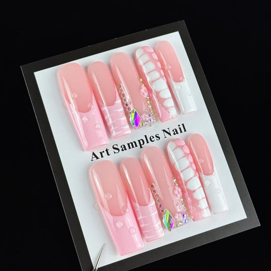 10pcs high-end Pink girl style, hand-painted zebra pattern, three-dimensional embossing, fine glittering diamonds handmade fake