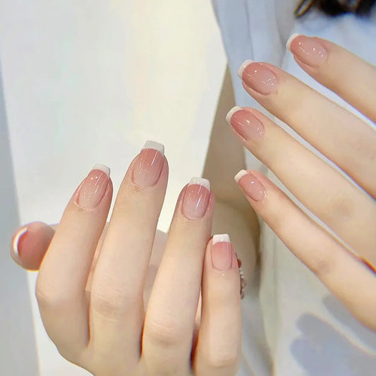 10pcs Pink French Handmade Nails Short French Style Handmade Wear Nail for Women & Girl Whitening Nail Stickers False Nail