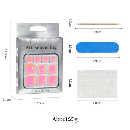 24pcs Glitter Fake Toenails With Glue French Line Glitter False Toe Nails Art Detachable Press On Toenails Acrylic Nails Tips