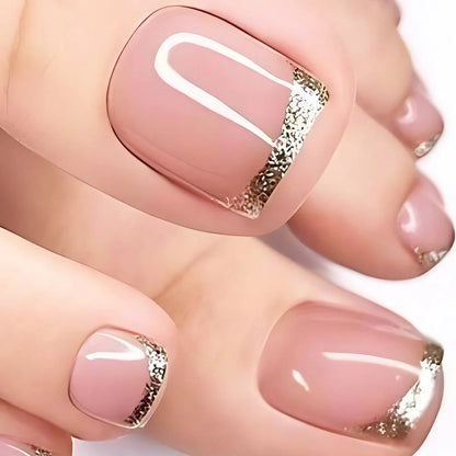 24Pcs Nude Pink Color Fake Nails Summer Barefoot Decor French Press On Toe Nails Women Girls Wearable False Nails Patches