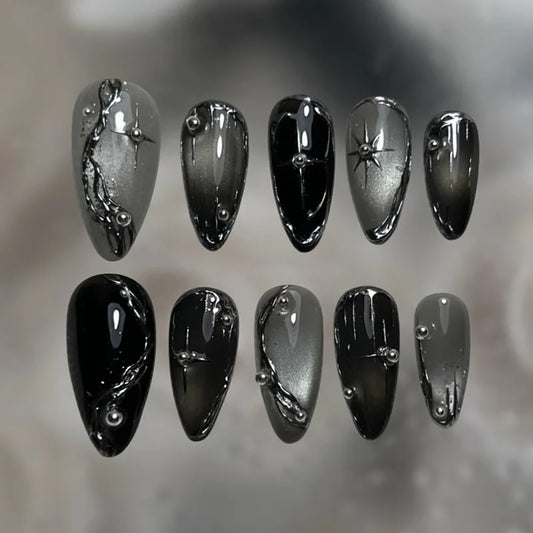 24pcs Wave Lines Design Fake Nail Wearable Gradient Pink Long Almond False Nails Tips Finished Starlight Pattern Press on Nails