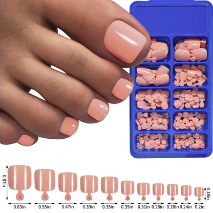 100Pc/Set Solid Color Simple Foot Fake Nails Artificial Red Fake Acrylic Nails Press On Toenails Art Tips Gluing Manicure Tool #