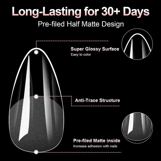 100pcs/box 10 types Fake Nail Tips Coffin Press on Nail Clear Full Cover Nail Artificial Press on Long Ballerina