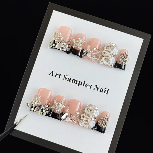 10pcs high-end Sweet and cool style, hand-painted three-dimensional five-pointed star, dazzling with embedded diamonds handmade